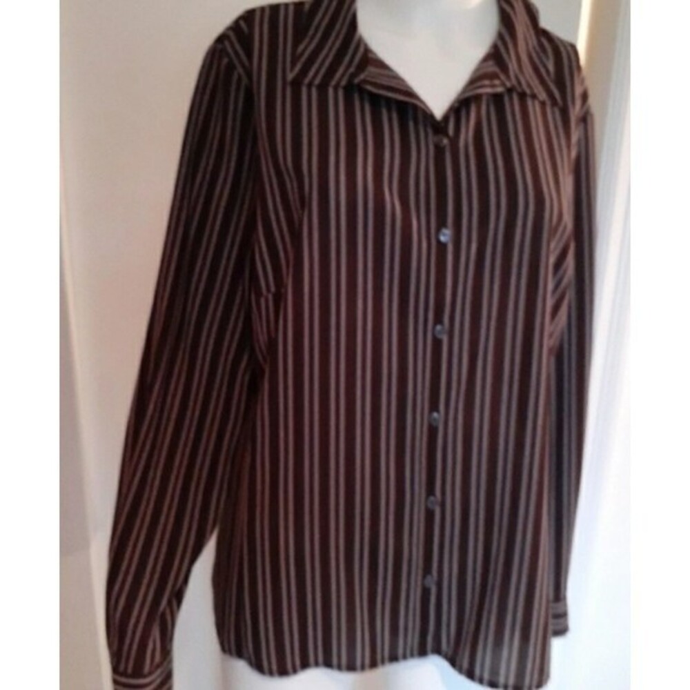 Covington shirt women's XL 14 16 brown striped button top blouse